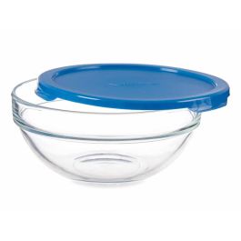 Pasabahce Fiambrera Redonda Chefs con Tapa Azul 595 ml - Vidrio y Plástico, 14x14x6.3 cm (Set de 6)