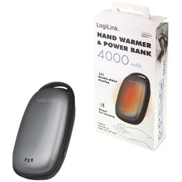 LogiLink PA0264 Powerbank 4000 mAh, 1x USB-A, Calentador de manos, Batería Litio, Carga Rápida, Gris Metálico
