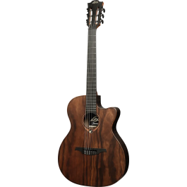 LAG Guitarra Acústica Nylon Auditorium Slim Cutway A/E Natural Satinado Brankowood/Eucalipto Electroacústica Stage-LAG