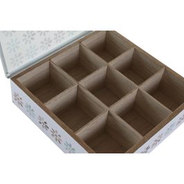 DKD Home Decor Caja para Infusiones Urban Azul Celeste Gris 24x24x7 cm MDF y Cristal Hecho a Mano