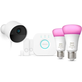 Philips Hue Kit de Inicio Seguro con Cámara con Cable, 2 Sensores de Contacto, 2 Bombillas Conectadas y 1 Puente