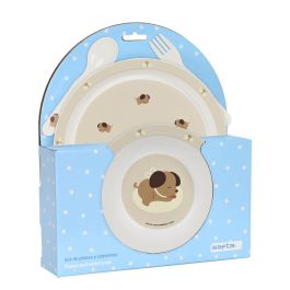 Safta Set de Platos y Cubiertos Preescolar Puppy Beige. Para niños +3 años, Material PU. Medidas 22,5x26x5,5cm