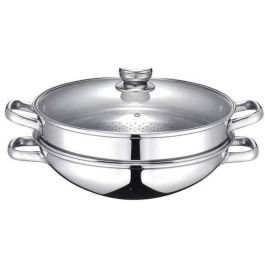 Baumalu Wok 2 en 1 con Cestillo Vapor y Recipiente, 32 cm Acero Inoxidable, Tapa Cristal, Todo tipo de fuegos e Inducción Precio: 70.69000048. SKU: B16ZD5WK9Y