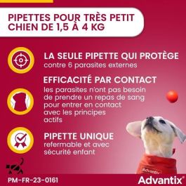 Advantix 4 Pipetas Antiparasitarias para Perros Muy Pequeños (1,5-4 kg) - 4 Unidades. Protección Amplio Espectro: Pulgas, Garrapatas