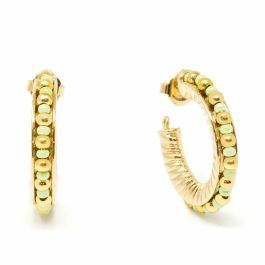 Shabama Pendientes Aro Etiopía Verde para Mujer, de 3 cm con Elegantes Cuentas Doradas y Verdes Brillantes, Inspiración Étnica Precio: 38.69000047. SKU: B18CW69RK6