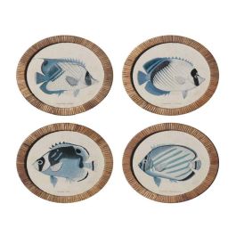 DKD Home Decor Cuadro Mediterraneo Azul Blanco 2 x 30 x 30 cm (4 Unidades) Cristal Ratan Pez Precio: 80.50000046. SKU: B1C8D72GWM