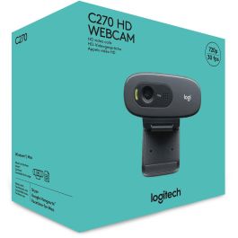 Logitech C270 Webcam HD 720p para Videollamadas y Grabación, Micrófono Reducción Ruido, Ajuste Luz Auto, Clip Universal