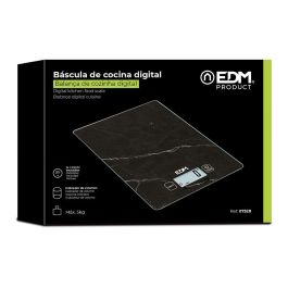 Edm Báscula Digital de Cocina 5 kg Modelo 3, Precisión 1g, Cristal, Pantalla LCD Táctil, Medición de Volumen, Pila Incluida CR2032