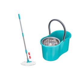 Arte Regal Cubo de Fregona 8L con Escurridor Giratorio y Mango de Metal 39x20x22 cm Azul y Gris de Microfibra