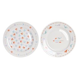 DKD Home Decor Ballenitas Vajilla Infantil Porcelana Apta Microondas Set 3 Piezas Multicolor Blanco 19 x 2 x 19 cm