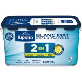 Pintura 2 en 1 para paredes y techos - Blanco mate - RIPOLIN - 2,5 L Precio: 51.89000058. SKU: B1DY24HCXZ