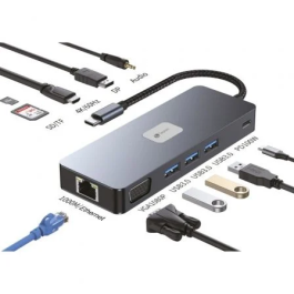 Leotec LEDS03 Docking USB Tipo-C con 3xUSB, USB-C PD 100W, HDMI 4K, DisplayPort, VGA, RJ45, Lector SD/MicroSD y Audio Gris Precio: 51.49999943. SKU: B1AYP56Y6B
