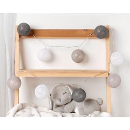KioKids Guirnalda LED Gris 1,5m con 9 Bolas A Pilas para Habitación Infantil