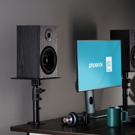 Phoenix technologies Soportes Universales para Altavoces de Escritorio con Fijación a Tablero, Ahorro de Espacio