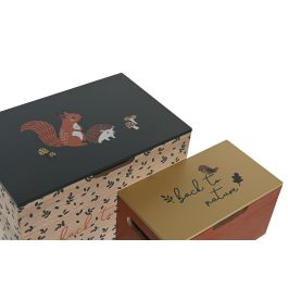 DKD Home Decor Caja Kids Animales del Bosque Multicolor 2 Unidades 18 x 18 x 28 cm Set de 2