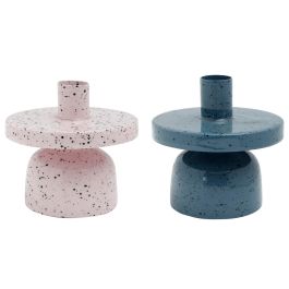 DKD Home Decor Portavela Moderno de Metal con Terrazo Rosa y Azul, 10 x 11 x 10 cm (4 Unidades)