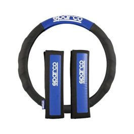 Sparco SPC1111KAZ Funda Volante y Almohadillas Universales Negro-Azul | Juego Antideslizante Lavable 100% Poliéster