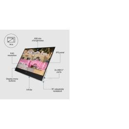 HP E14 G4 Monitor Portátil con Conexión USB-C, Pantalla Extra Brillante y Soporte Abatible para Máxima Productividad y Trabajo Flexible