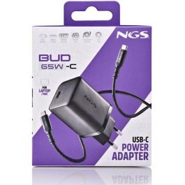 NGS BUD65W-C Cargador de Pared GaN 65W con USB-C y Cable Tipo-C a Tipo-C de 1.5m para Smartphones y Portátiles