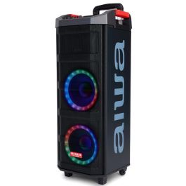 Aiwa KBTUS-608 Altavoz Trolley 80W RMS con Iluminación RGB-LED, Bluetooth, USB/Micro-SD y 2 Micrófonos Inalámbricos