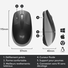 Logitech M190 Ratón Inalámbrico Full-size RF con Diseño Contorneado Ergonómico para Manos Grandes, Gris, Batería 18 Meses