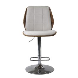 DKD Home Decor Taburete Moderno Ajustable Poliéster Nogal Beige Marrón Cromado 52 x 121 x 50 cm