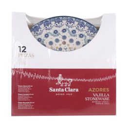 Santa Clara Vajilla 12 Piezas Azores Monaco, Brillo, Forma Redonda, Plato Llano 26 cm, Plato Hondo 21 cm, Plato Postre 20 cm (2 Unidades)