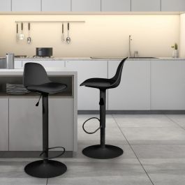 Home Deco Factory Taburete Bar Isak Negro Colección Industriel - Asiento Acolchado, Altura Regulable 83-104 cm