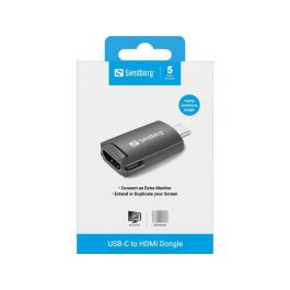 Sandberg Dongle USB-C a HDMI para Conectar Segundo Monitor, TV o Proyector al Ordenador