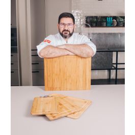 Quttin Tabla de Cortar de Bambú con Borde 35,4 cm x 25,5 cm x 1,2 cm (8 Unidades)