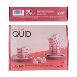 Quid Set 6 Tazas con Plato de Porcelana Kansas 9 cL, apto lavavajillas y microondas, color rojo