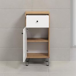 Mueble de baño Touch blanco mate, decoración roble.