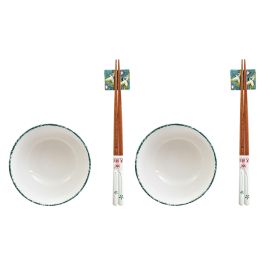 DKD Home Decor Set de Sushi Oriental de 6 Piezas de Porcelana y Madera Verde y Blanco