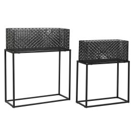 DKD Home Decor Macetero Moderno Negro Metal 22x60x70 cm Set de 2 Desmontable
