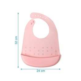 KioKids Babero Silicona Rosa con Bolsillo Recogemigas para Bebé +4 Meses Impermeable