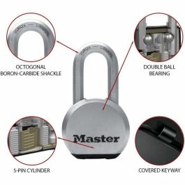 Master Lock M830EURDLH Candado de alta seguridad, Acero Inoxidable, Arco Largo, Exterior, Con llave
