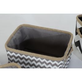 DKD Home Decor Cesta Boho Set de 3 Gris y Blanco de Poliéster Yute con Zig Zag, 31 cm Largo x 36 cm Ancho x 20 cm Alto