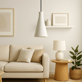 Lámpara Colgante "Shu" Blanco/Florón Negro/Cable Negro Artesanal Contemporánea Precio: 70.422. SKU: B1A7AZM2TE