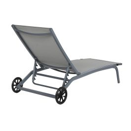 DKD Home Decor Tumbona de Terraza y Jardín Reclinable con Ruedas de Aluminio y Textilene Gris 64 x 97 x 187.5 cm