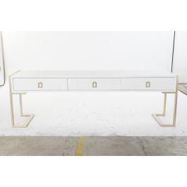 DKD Home Decor Mesa Centro Glam Blanco Dorado Madera Metal 3 Cajones Desmontable 150x36x48 cm
