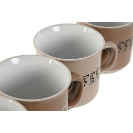 DKD Home Decor Taza Scandi Gres Marrón 285ml Apto Microondas y Lavavajillas Set 4 Piezas 7x8x9 cm