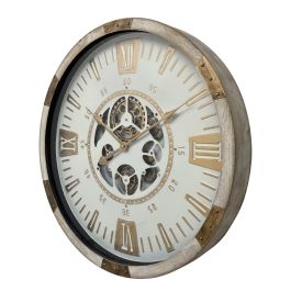 DKD Home Decor Reloj de Pared Urban de Abeto y Cristal Blanco Natural 63x63x8 cm con Movimiento