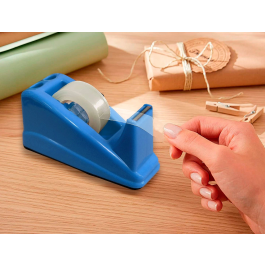 Q-connect Portarrollo Sobremesa Plástico para Cinta de 33m, Azul, 135x58x60 mm