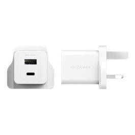 PanzerGlass empower™ Turbo 35W Cargador Rápido con USB-C y USB-A, Enchufe UK, Blanco Plata