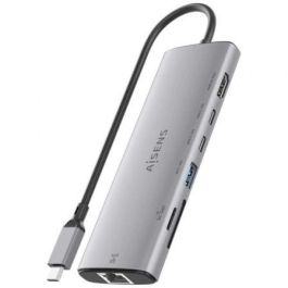 Aisens ASUC-7P032-GR Docking USB-C 7 en 1 con HDMI 4K, Ethernet Gigabit, 2x USB-C 10G, USB-A 10G y Lector Tarjetas Gris