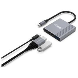 Equip Adaptador 3in1 USB-C 1xHDMI 4K/60Hz 1xUSB-A 1xUSB-C Alimentacion 100WCable 25cm Carcasa Aluminio