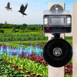 Weitech Ahuyentador sonoro de pájaros con flash, imita depredadores, para exteriores, funciona con pilas o adaptador