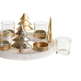DKD Home Decor Portavelas Navidad Moderna Dorado Natural 21 x 21 cm (2 Unidades)