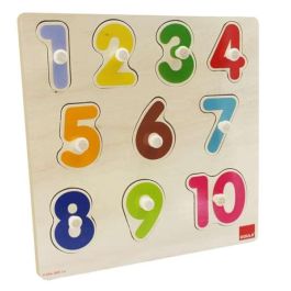 Puzzle encajable numeros, de madera 10 piezas 28x28x2.5 cm goula