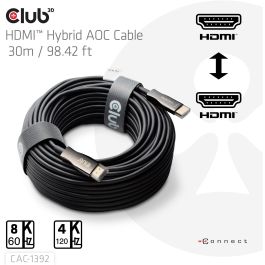 Club 3D CAC-1392 Cable HDMI 2.1 Activo Óptico 8K60Hz UHD HDR eARC 48Gbps Doble Conector A Macho Derecho 30 Metros Negro